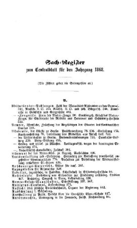 Sach-Register zum Centralblatt für den Jahrgang 1868