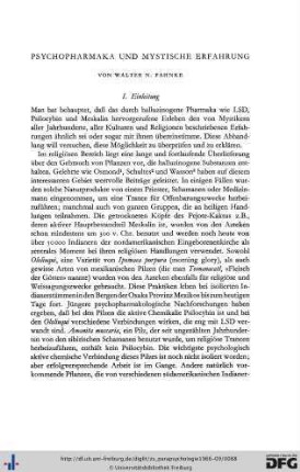 Walter N. Pahnke: Psychopharmaka und mystische Erfahrung