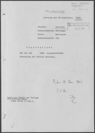 Kohlberg: Pfarrbericht 1958