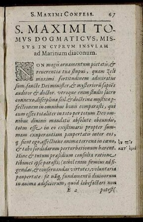 S. Maximi Tomus Dogmaticus ad Marinam Diaconum