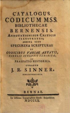 Catalogus Codicum mss. Bibliothecae Bernensis, 1