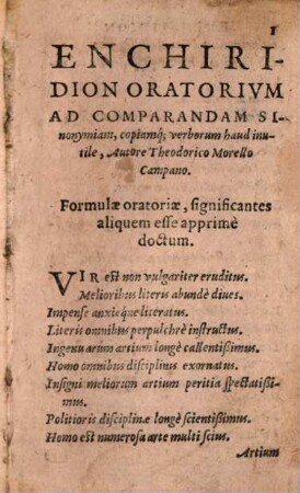 Theodorici Morelli Campani Enchiridion Ad Verborum Copiam Haud Infrugiferum