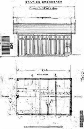 Bronnbach (Tauber): Nebengebäude Postwagenremise Längenansicht,Grundriss