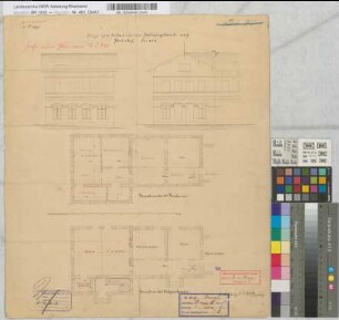 Skizze zum Anbau an das Stationsgebäude auf Bahnhof Annen: Ansicht, Grundriß, o. M. Hge, Sknr.: 2, Fanr.: 12, Bunr.: 2