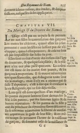 Chapitre VII. Du mariage & du divorce des Siamois