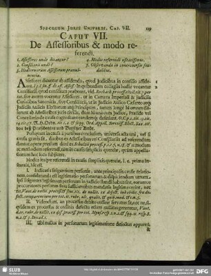 Caput VII. De Assessoribus & modo referendi