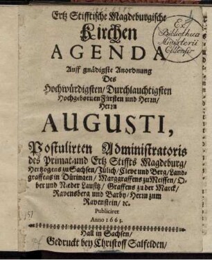 Ertz Stifftische Magdeburgische Kirchen Agenda