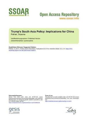 Trump's South Asia Policy: Implications for China