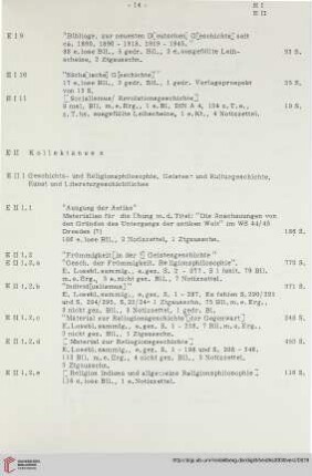 E.II.1 Geschichts- und Religionsphilosophie, Geistes- und Kulturgeschichte, Kunst- und Literaturgeschichte