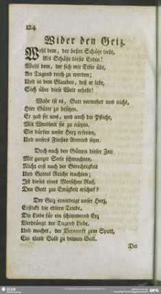 Wider den Geiz