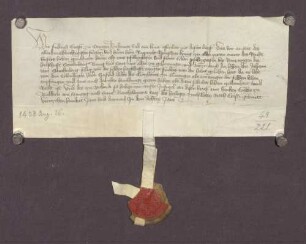 Abt Siegfried von Ellwangen überträgt dem von König Ruprecht als Träger bestellten Grafen Friedrich Oettingen die Herrschaft Strahlenberg zu Lehen.
