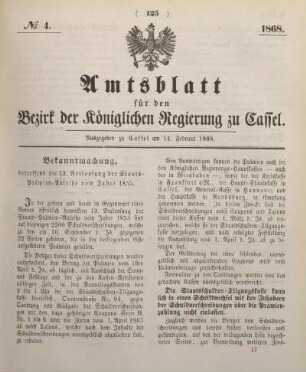 № 4. Ausgegeben zu Cassel am 14. Februar 1868.