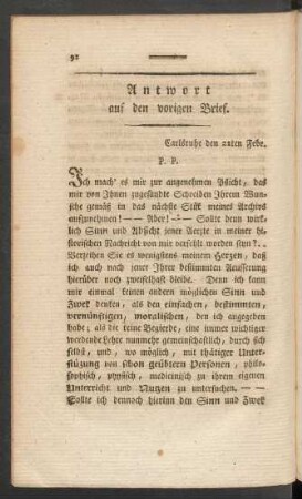Antwort auf den vorigen Brief