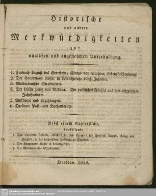 Historische und andere Merkwürdigkeiten zur nützlichen und angenehmen Unterhaltung