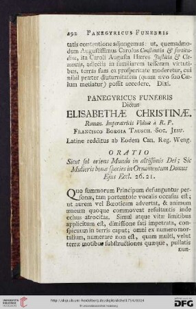 Panegyricus Funebris Dictus Elisabethae Christinae