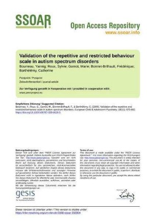 Validation of the repetitive and restricted behaviour scale in autism spectrum disorders