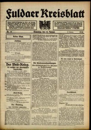 Erste Ausgabe vom Samstag, den 12. Januar 1918.
