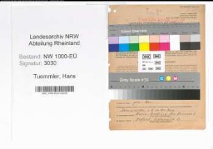 Entnazifizierung Hans Tuemmler, geb. 12.03.1906 (Studienrat)