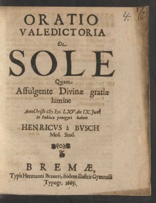 Oratio Valedictoria de Sole