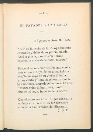 El payador y la gloria : Al payador José Betinoti.