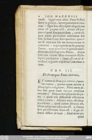 Cap. III. De Principiis Entis internis.