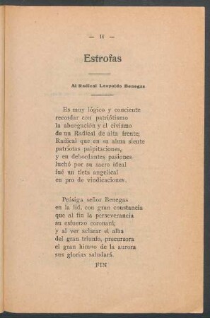 Estrofas : Al radical Leopoldo Benegas.