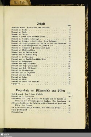 Verzeichnis der Bildertafeln und Bilder