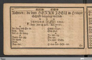 Nahmen / die dem HERRN JESU in Heiliger Schrifft beygelegt werden.