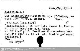 Mozart, Wolfgang Amadeus, Zauberflöte