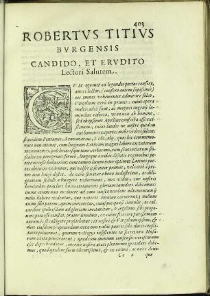 Roberto Titius Burgensis Condido, Et Erudito Lectori Salutem