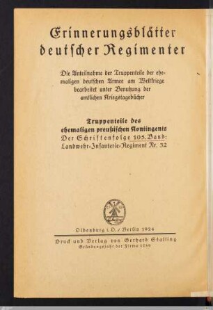 Titelblatt der Reihe - Erinnerungsblätter deutscher Regimenter
