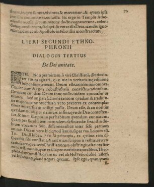 Dialogus Tertius. De Dei unitate.