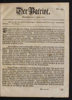 No. 134. Donnerstags, den 25. Julii, 1726