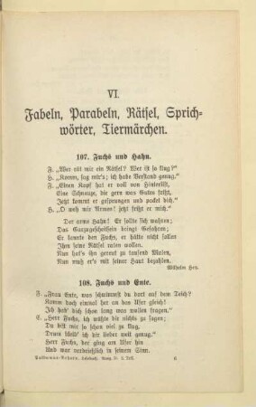 VI. Fabeln, Parabeln, Rätsel, Sprichwörter, Tiermärchen