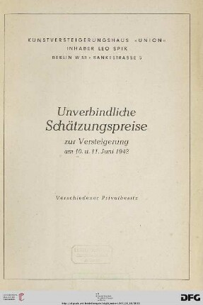 Unverbindliche Schätzungspreise (inkl. hss. Liste)
