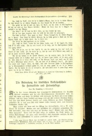 Die Bedeutung der ländlichen Volkshochschule für Heimatliebe und Heimatpflege.