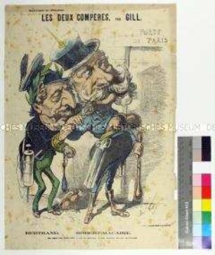 Karikatur "Les Deux Compères" von André Gill als Beilage zu "L'Ellipse" auf Kaiser Napoleon III. und Kaiser Wilhelm I. anlässlich des Deutsch-Französischen Kriegs