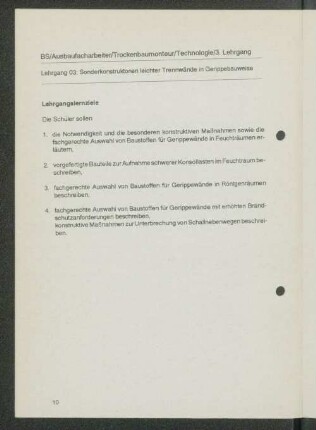 Lehrgang 03: Sonderkonstruktionen leichter Trennwände in Gerippebauweise