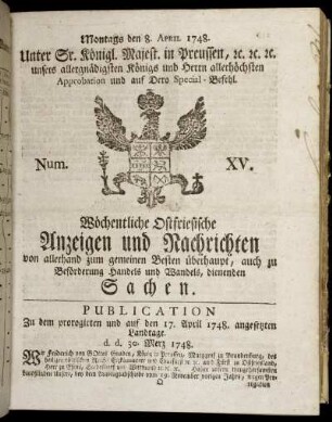 Num. XV. Montags den 8. April 1748.