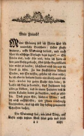 Auch eine Beylage zur ersten Warnung über Freymaurer