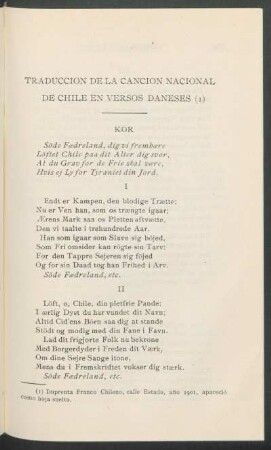 Traducción de la Canción Nacional de Chile en versos daneses