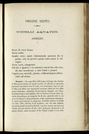 Ordine Sesto. Uccelli Aquatici. Anseres.