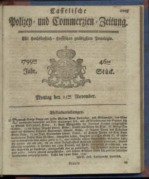 46tes Stueck, Montag den 11ten November 1799