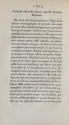 Traité du choix des Livres; par M. Gabriel Peignot