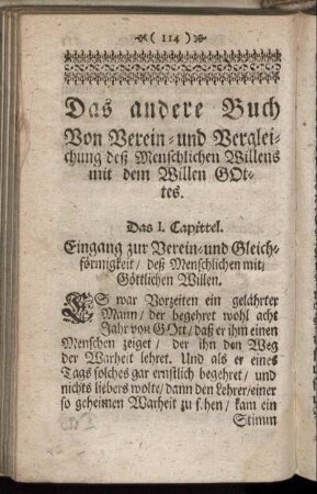Das andere Buch Von Verein- und Vergleichung deß Menschlichen Willens mit dem Willen Gottes.