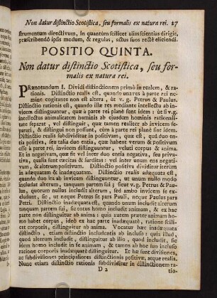 27-38, Positio Quinta. Non datur distinctio Scotistica, seu formalis ex natura rei