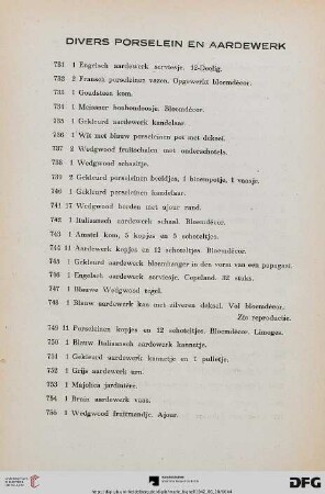 Divers Porselein en Aardewerk (Nr. 731-798)