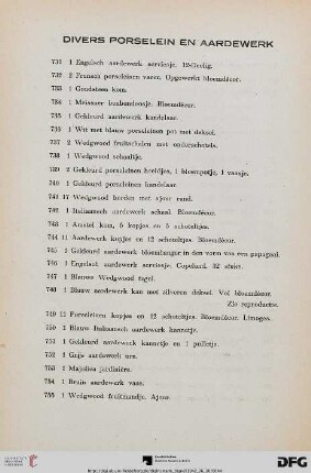 Divers Porselein en Aardewerk (Nr. 731-798)