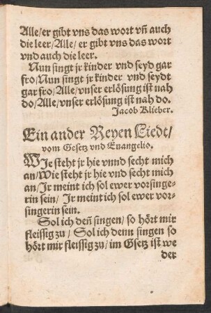 Ein ander Reyen Liedt/|| vom Gesetz vnd Euangelio. ||
