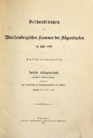 Verhandlungen der Württembergischen Kammer der Abgeordneten auf dem Landtag. Protokollband. 1890,Beil.2,6 = 2. Beil.-Bd., 6. Abt. - S. 3301 - 3852
